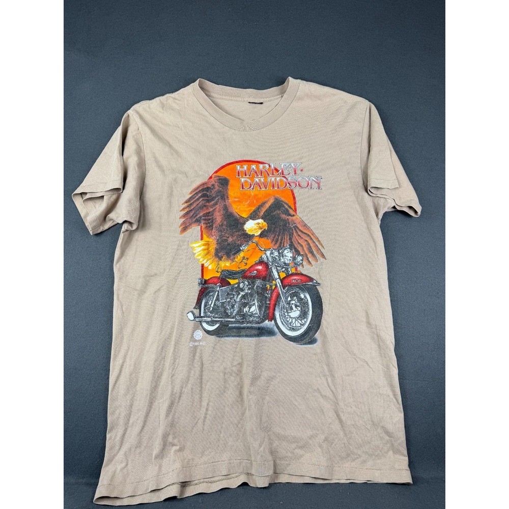 Vintage 90s Harley-Davidson Unisex Beige T-Shirt Short Sleeve Graphic Print